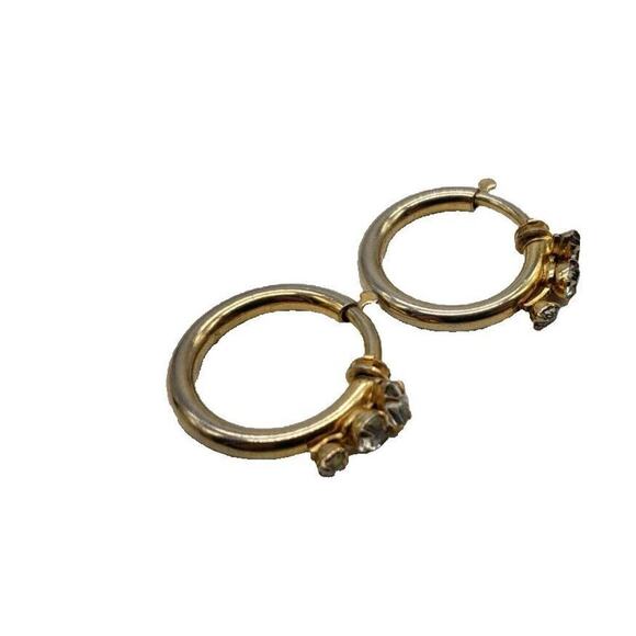 Vintage Antique Gold Hoop Earrings Rhinestones Non Pierced Push Back Clip - Picture 13 of 16